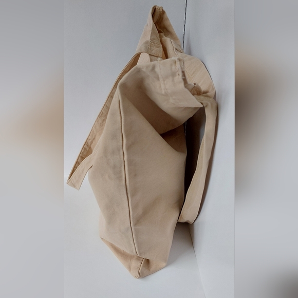 Zara Beige Tote Bag with Brown Leather Logo Patch at Front - Picture 6 of 9